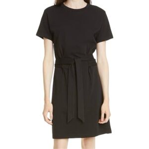 Vince Tie Waist Short Sleeve Black Cotton Dress size medium